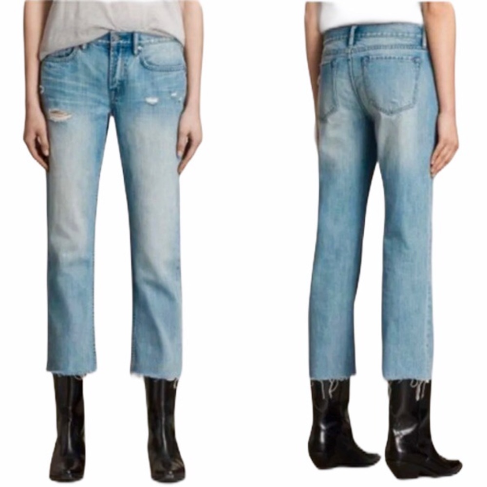All Saints Serene Crop Destroyed Distressed Kick Flare Mid Rise Jeans - Picture 1 of 8